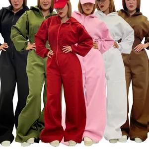 2025 Custom LOGO Women Jumpsuits Autumn Winter High Waist Sports Jumpsuit Women Zipper Hooded Sweatshirts Overall