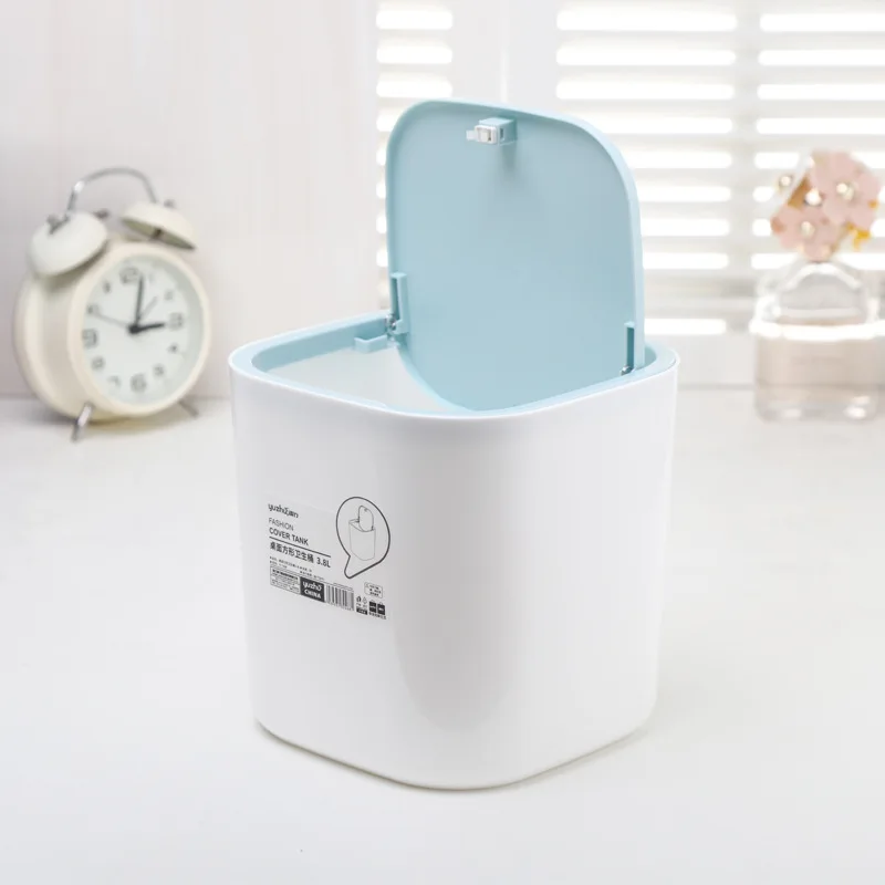 Hot Sale Press Open Table Mini Desktop Storage Bins Waste Bins Plastic Trash Can Small Plastic Bin with Sliding Lid TV Shopping supplier