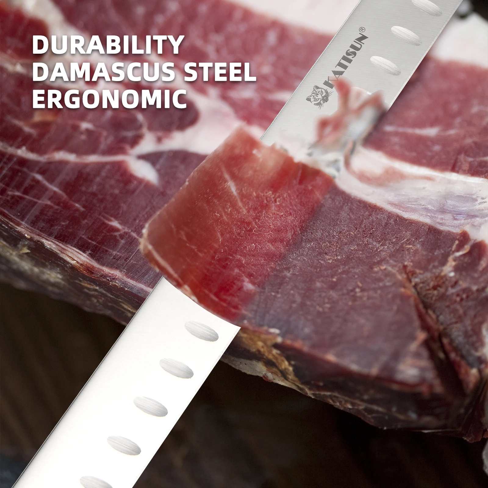 Hochwertiges, langes Fleischmesser mit Klinge aus Kohlenstoffstahl, ideal zum Tranchieren von Schinken und mit ergonomischem Griff_voghion.com