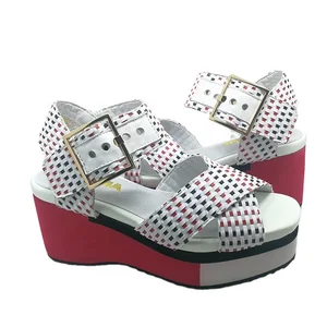 Customized Ladies Brown High-heeled Platform Sandals Women Wedge Sandals Genuine Leather Shoes