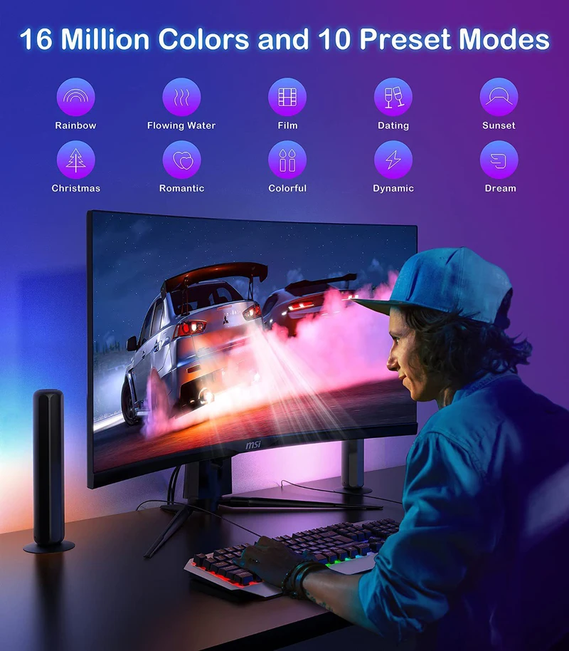 Smart Light Bars Flow Gaming RGB TV Ambiance Backlight Music Sync Color Changing Light Bar BT App Remote Control