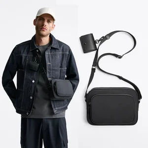 New Fashion Black Nylon Men's Crossbody Shoulder Sling Side Bag With Earphone Holder for Men