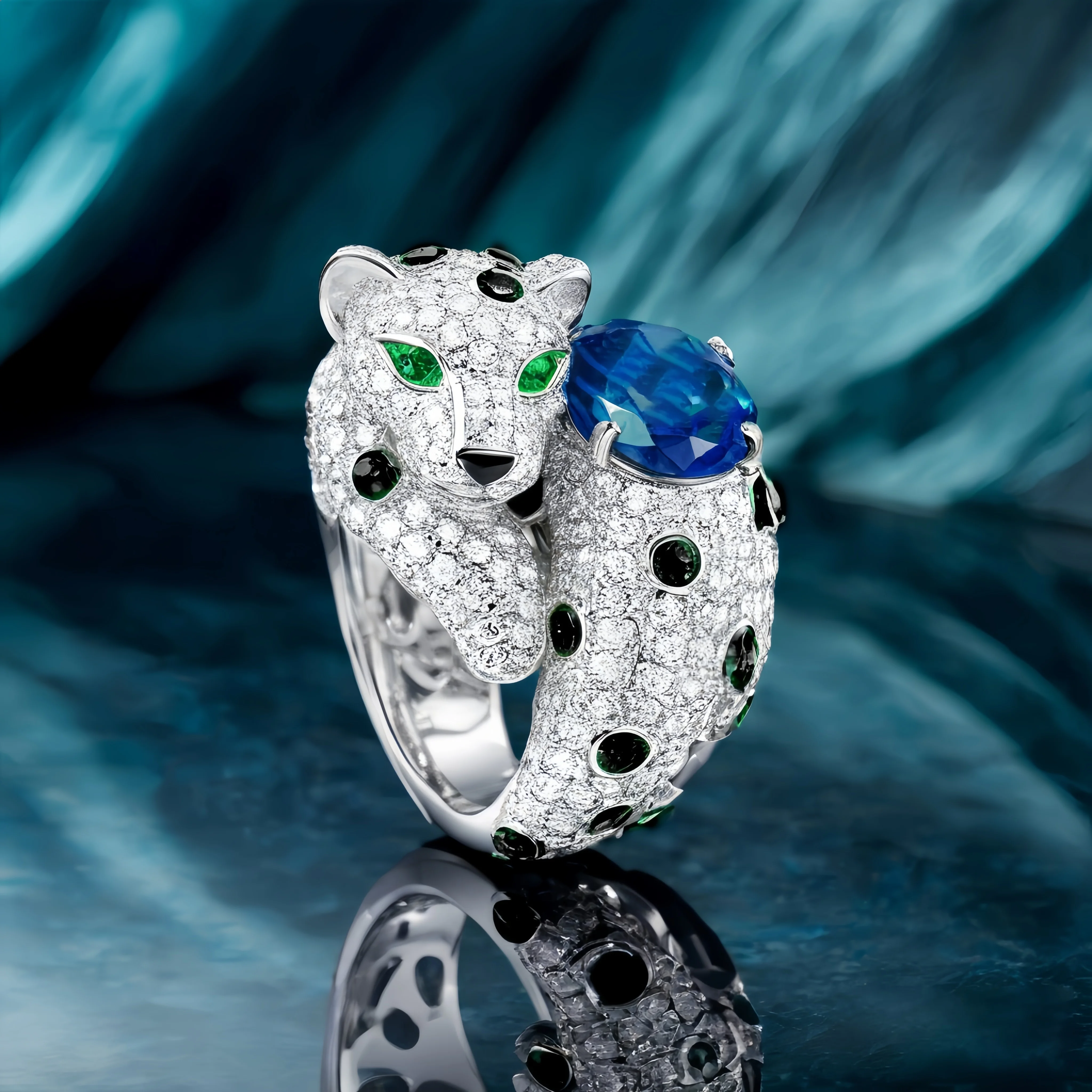 MUSHAN Jewelry Factory Women Luxury Designer Sapphire Leopard Ring 925 Sterling Silver Jewelry Blue High Carbon Diamond Rings