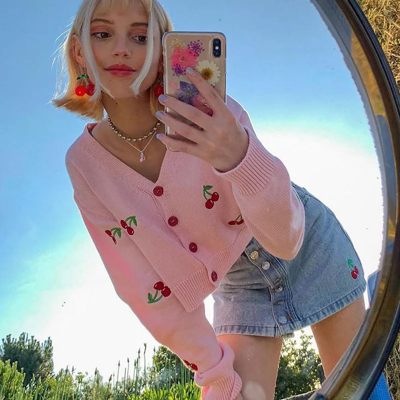 
Удобный женский свитер Sweet Cherry, женская блузка, осенняя женская одежда 