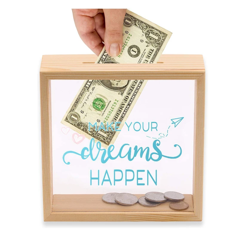 Копилка для хранения монет и денег взрослых декоративная коробка теней копилка с натуральной деревянной рамкой прозрачными стеклянными окошками