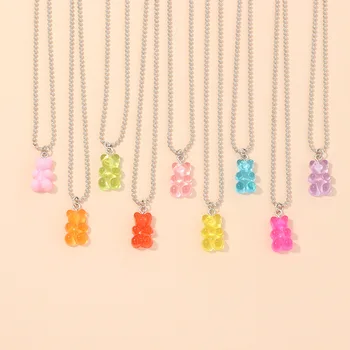 Wholesale Fashion Cute Cartoon Gummy Bear Necklace Personalized Colorful Bear Pendant Necklace Jewelry For Girls