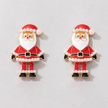2022 Trendy Women Christmas Earrings Wholesale Irregular Pearl Earrings Enamel Santa Claus Earring