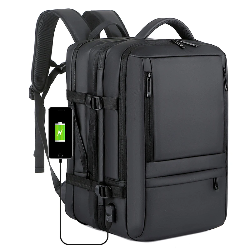 Custom Black Women Office Work Computer Bag Trolley Business Expandable Usb Charger Travel Laptop Bags Backpack for Men