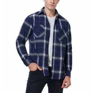 European American Men's Casual Flannel Long Sleeve Shirt Ground Large Plaid Double Pocket Formal Patchwork Twill for Spring
