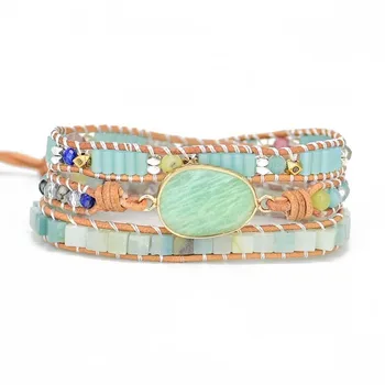 Poya Hot Oval Natural Stone Fashion Jewelry Bracelets Handmade Woven Leather Rope Bracelet