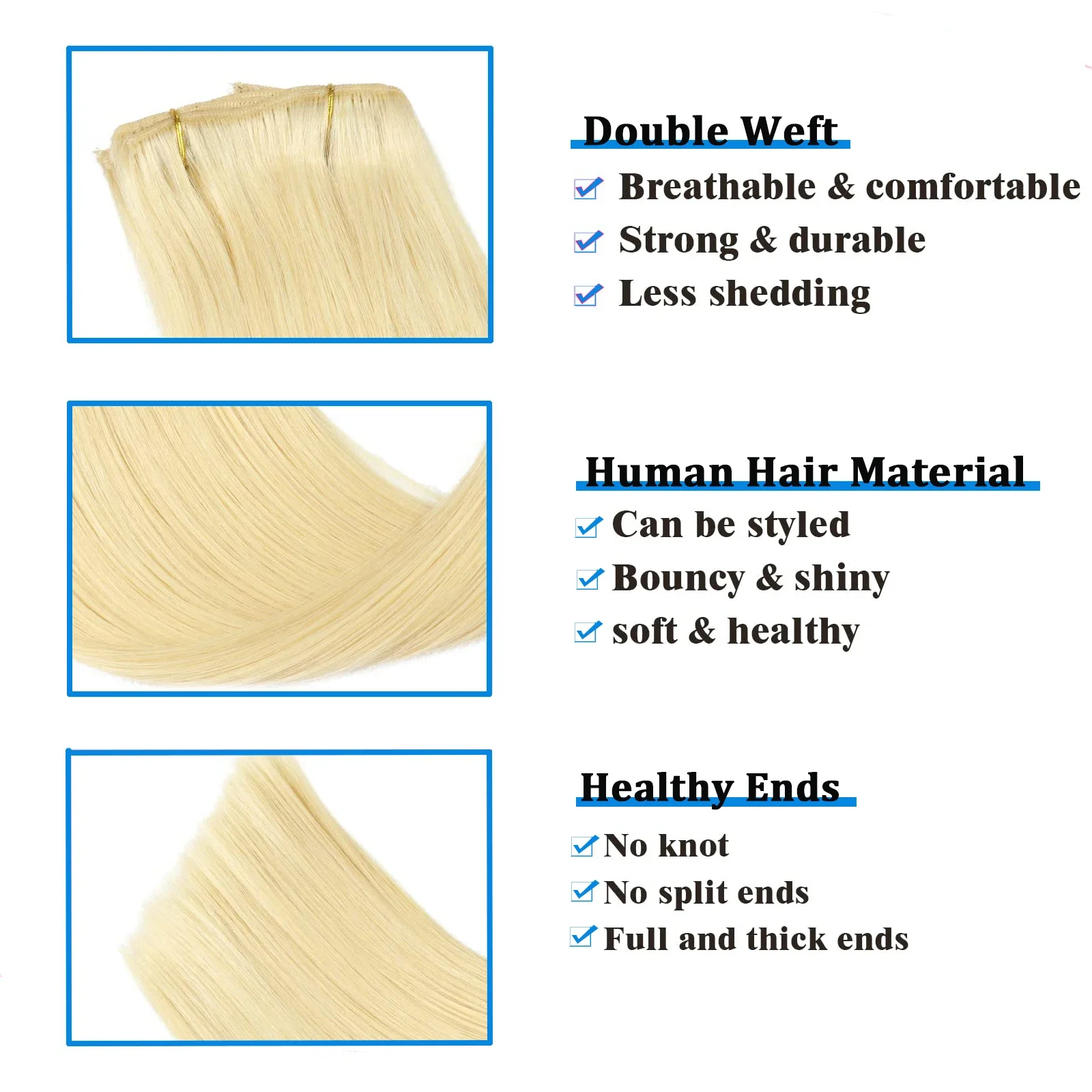Gebleichte blonde Clip-in-Haarverlängerungen aus Echthaar, 8-teilig/Set für Frauen_voghion.com