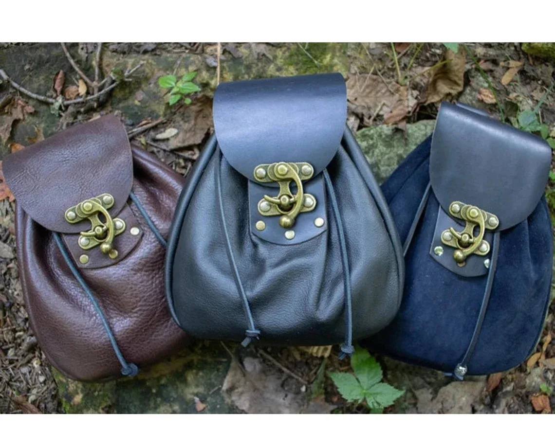Lederen tas middeleeuws kunstleren tas met trekkoord middeleeuwse piratentas retro renaissance draagbare heuptas, bruin, 10 cm, Classic