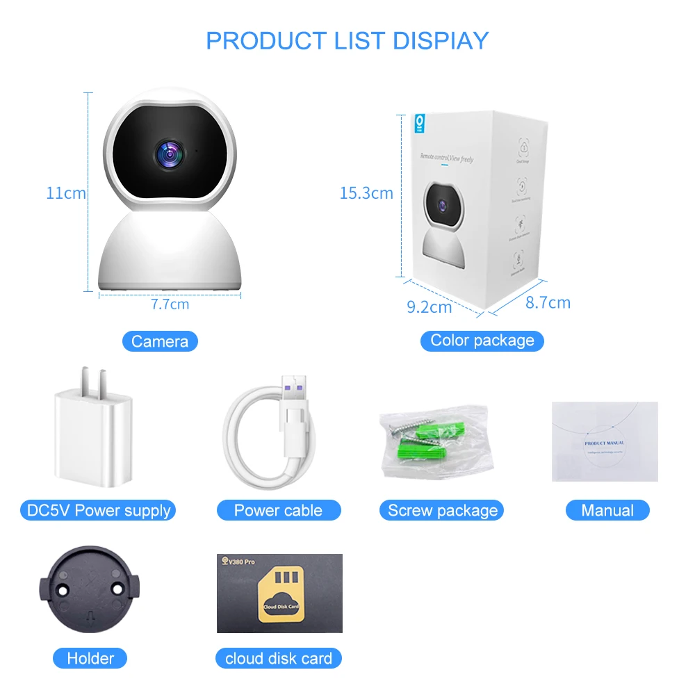 V380 MAX Mini Home 3MP Security Camera 360 Degree PTZ Indoor 1080P Resolution Wifi Connectivity Phone Control Alarm Lens SD Card