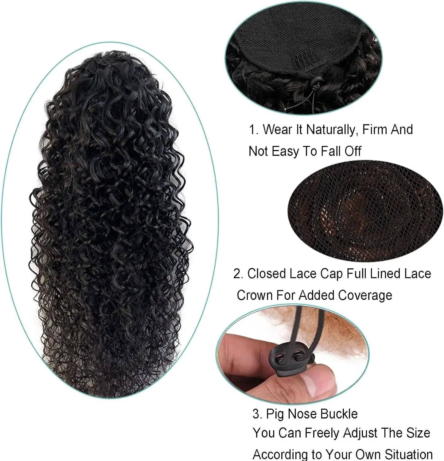 Extensii de coadă de cal creță cu clips în șnur coadă de cal perucă 100% păr uman real lung onduleu adânc coadă de cal perucă pentru femei_voghion.com