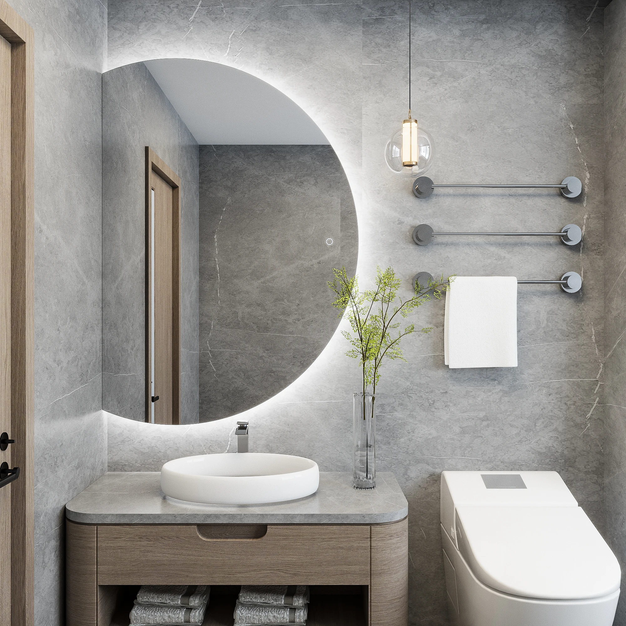 Half Moon Circle Round Smart Led Wifi Mirror for Bathroom Entry Night