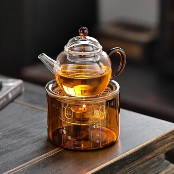 Manfu Modern Design Tea Warmer High Borosilicate Heat-Resistant Glass Teapot with Handle Steaming and Boiling Water Kettle