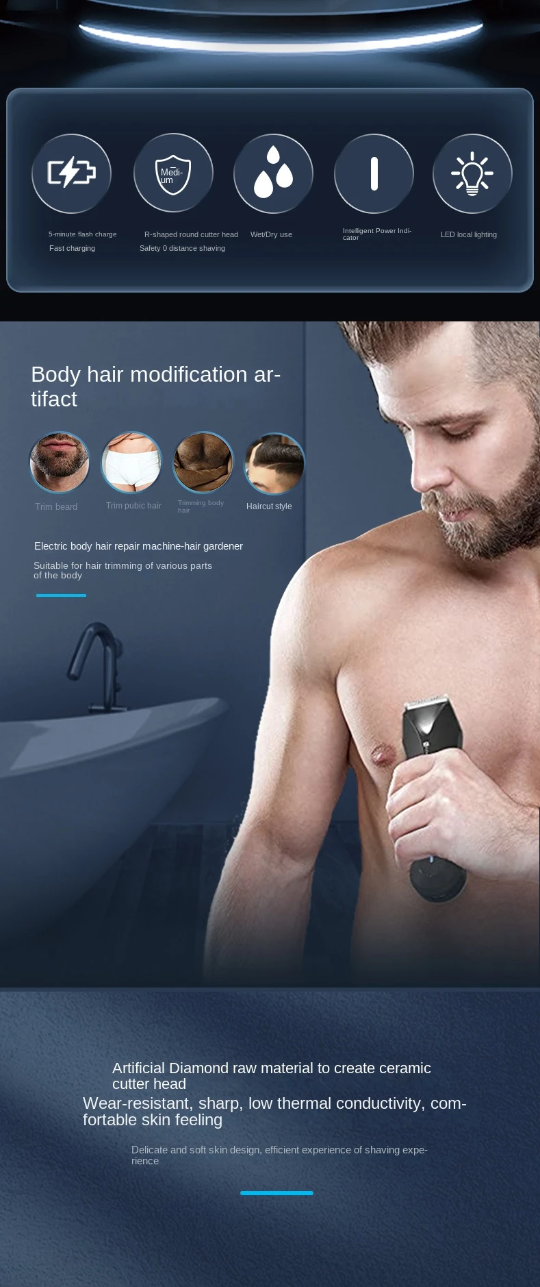 Homeuse Waterproof & Safe Manscaping Pubic Hair Trimmer