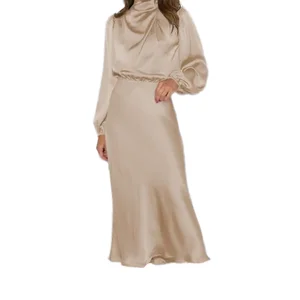 Customize New Arrival Foreign Trade Women's Vintage Satin Long-Sleeve Loose-Fit Daily Dress Breathable Elegant Temperament