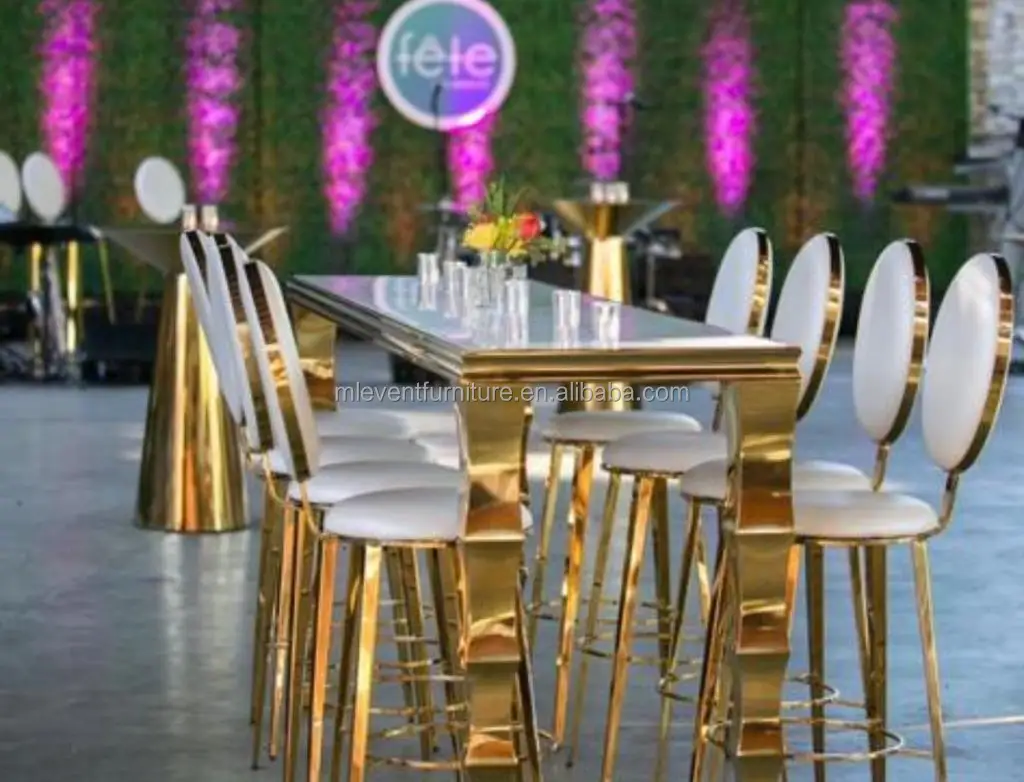 Golden Luxury Stainless Steel Bar Table For Banquet Unique Event Party