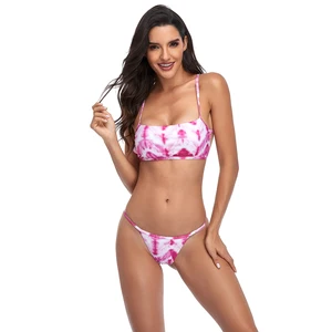 Adjustable Halter & Waist Tie Women's 2-Piece Bikini with Abstract Print Deep Back Design Custom Colors Available