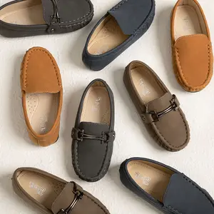 Autumn Winter Trendy Boys' Beanie Shoes Korean Style Small Leather Casual Kid's Shoes Slip-on Designer Boy's Loafers