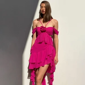 Women Clothing Summer Sexy Hollow Out Irregular Flower Ladies Slim Dress Undefined