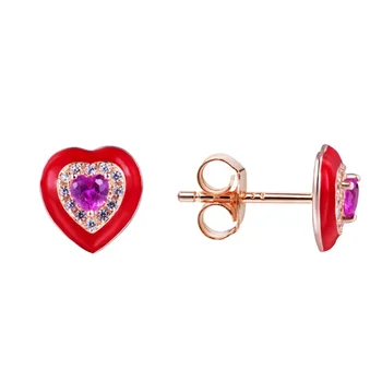 Enamel Love Heart Stud Earrings Colorful Candy Heart Earrings Blue Stones 925 Sterling Silver For Women 2021 Jewelry