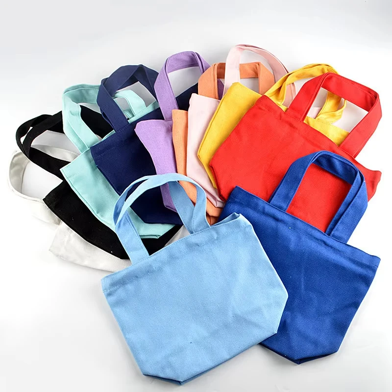 Full Cotton Canvas Eco-Friendly Shopping Handbag Wholesale In-Stock Canvas Bag Single Shoulder Colorful Blank Handheld Bag supplier