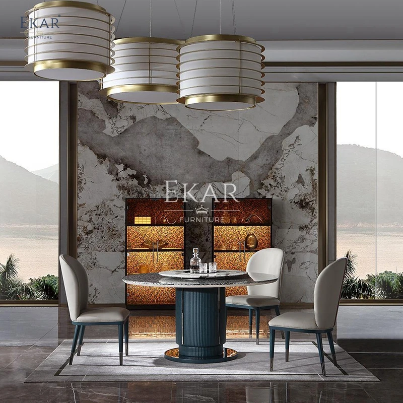 product new design modern imported marble stone dining table with rotating turntable-59