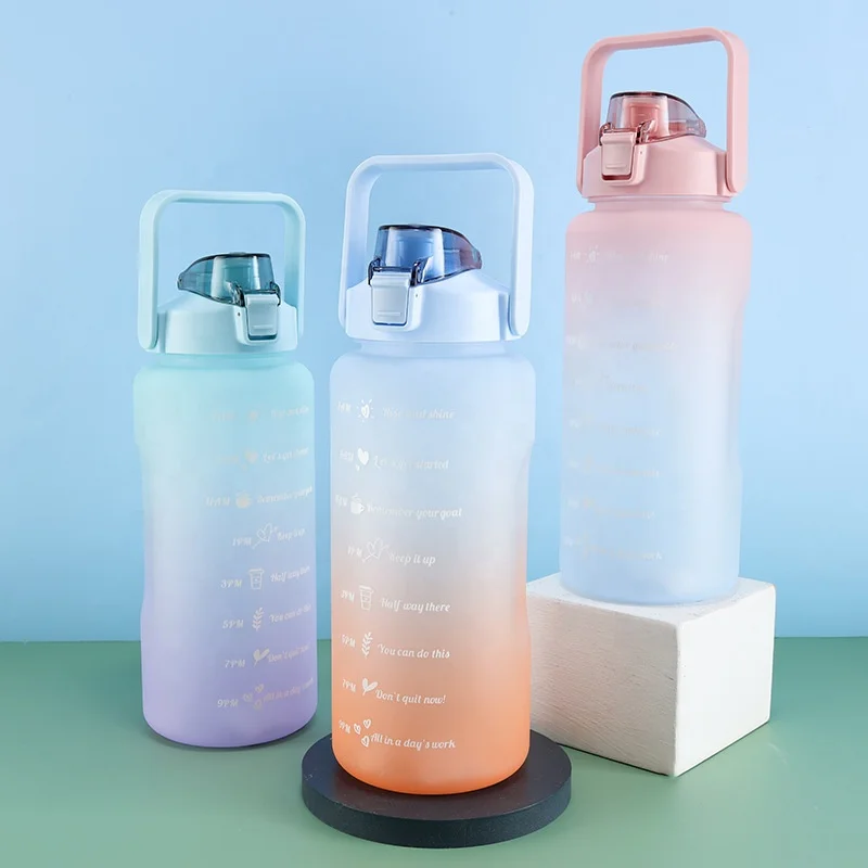 Beeman Hot Sale Matte Gradient Sublimation Plastic Sport Motivational Bpa Big 1l 2l Water Bottle With Time Marker Straw