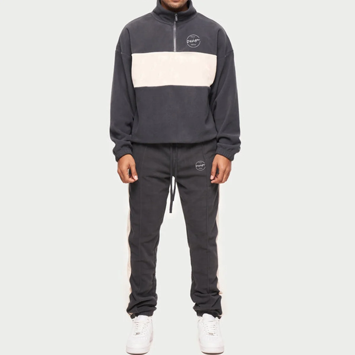 Latest Color Blocked Jogger Suit Sport 2 Piece Set Men 100% Cotton Fleece High Quality Tracksuit Sets Print Logo