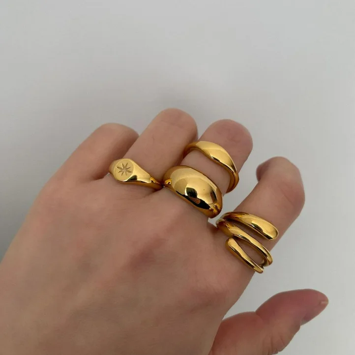 Women's Trendy Gold Color Stainless Steel Engagement Wedding Finger Ring main image 0