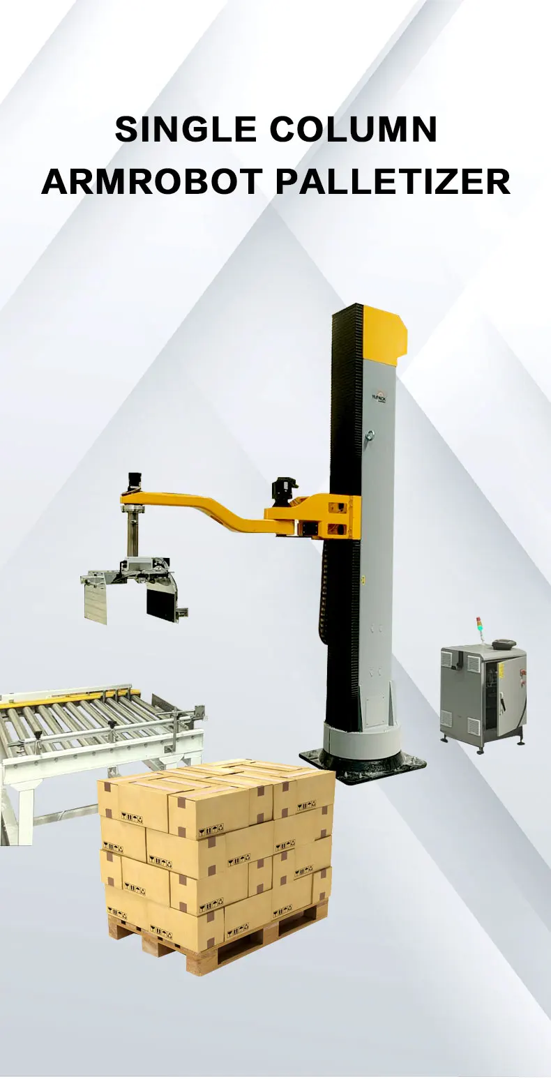 Compact Single Column Swivel Arm Robot Palletizer, Servo Driven Cartesian Coordinate Palletizer for Case,carton,box