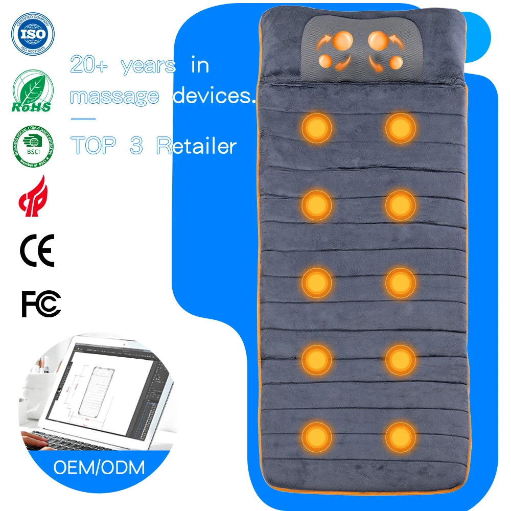 Colchoneta de masaje portátil Becozy eléctrica con vibración térmica para alivio del dolor lumbar, con técnica tailandesa Shiatsu, 160x80 cm, garantía de 3 años