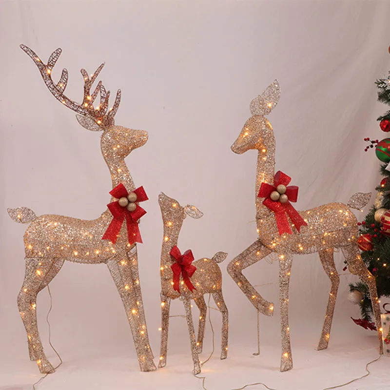 COSTWAY 3-delige led-rendierfamilie, kerstdecoratie, verlicht rendier, kerstfiguur met 440 warmwitte lampen, kerstverlichting, kerstdecoratie voor buiten en binnen