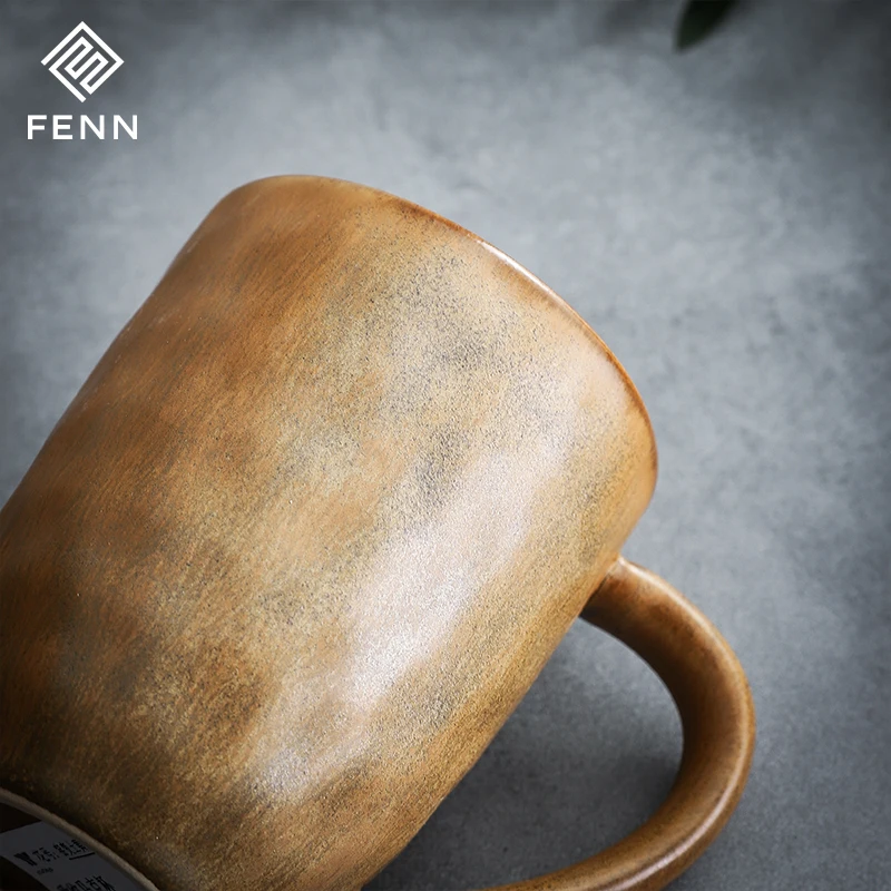 FENN Household Nordic Matte Reactive Color Glazed Ceramic Coffee Tea Cup Porcelain Mug Retro Pottery Gift Mug