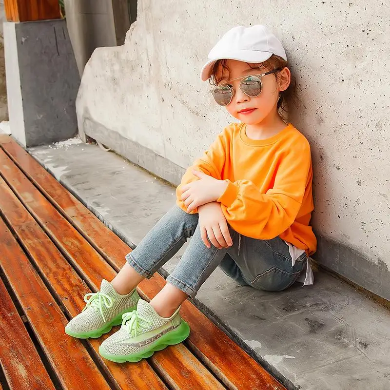 Вязаная детская обувь, светящаяся в темноте обувь, детские кроссовки для девочек, детская обувь