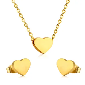 Dainty Stainless Steel 18k Gold Plated Tiny Chain Love Heart Choker Necklace Earings Set for Women Jewelry