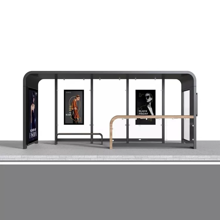 Luxury Modern Prefabricated Bus Shelter Smart Bus Stop with LED Lightbox MUPI Aluminum Frame Steel Material for Outdoor Use