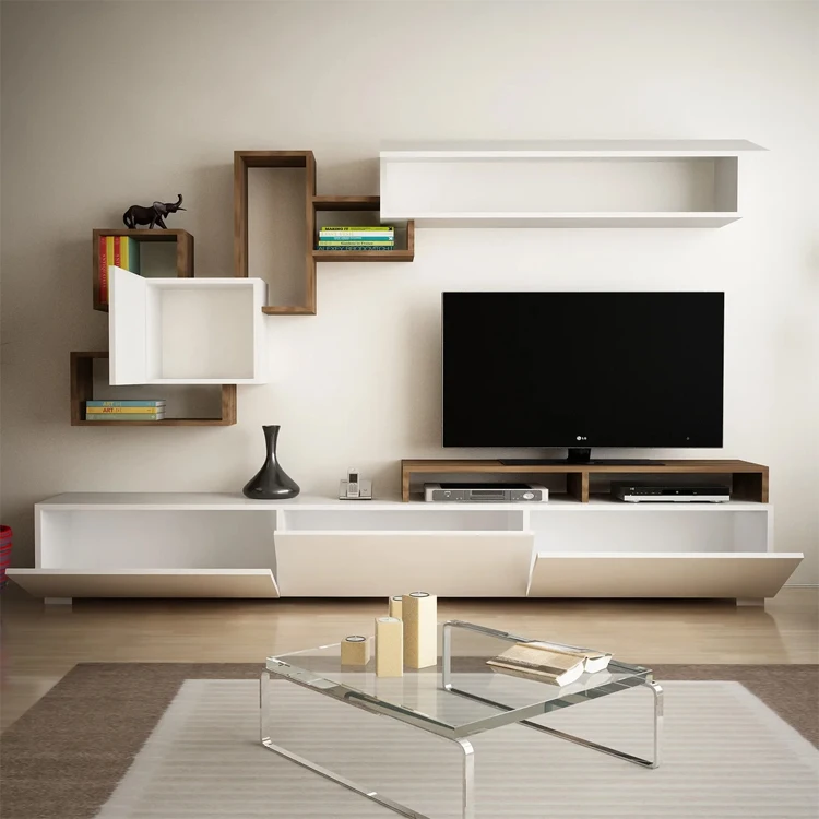 Latest Design Wall Mount Free Standing Tv Stand Wooden Panel Tv Cabinet with showcase