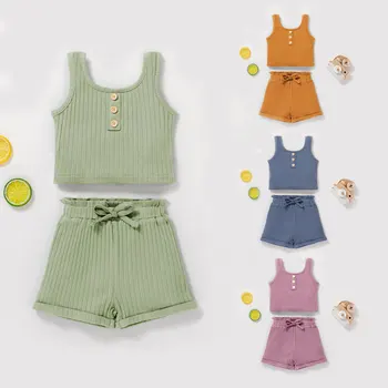 Children's clothing baby suit Summer bra top shorts for boys and girls sunken stripe children's loungewear