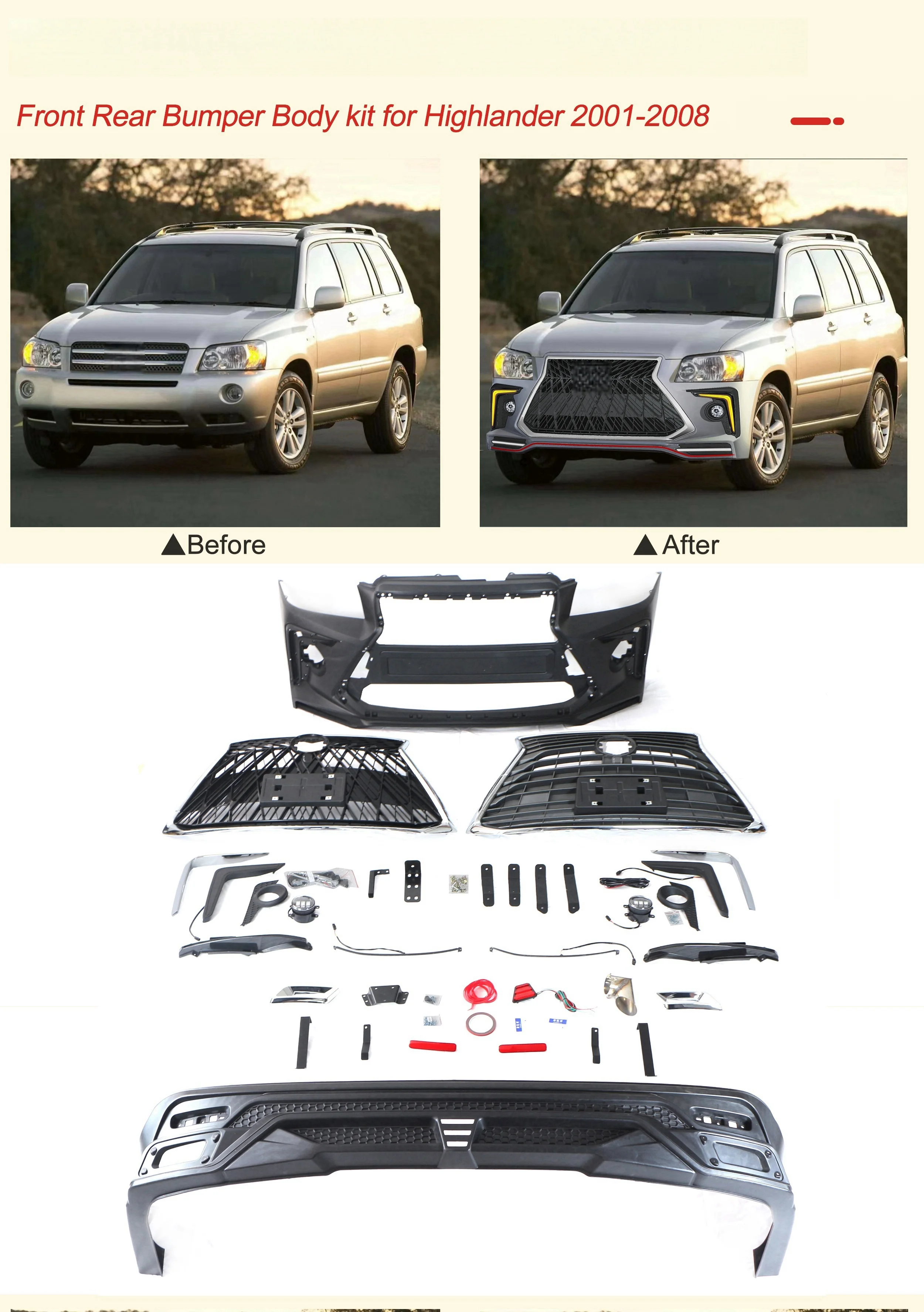 Hot PP Bumper Bodykit Grille for Toyota Highlander 01-07 Kluger XU20 ...