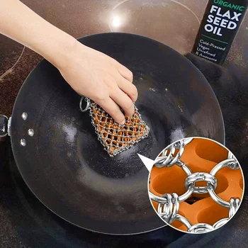 Kitchen-Pro Cast Iron Chainmail Scrubber with Silicone Insert