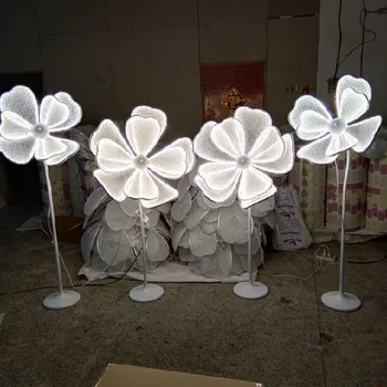 High-quality wedding props T-stage wrought iron scene fabric stage background decoration wedding petals peony luminous  lamp.