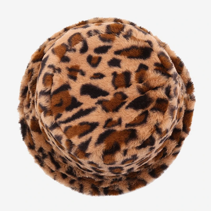 FF1617 Atacado Fofo Quente Inverno Fuzzy Bucket Hat Leopard Faux