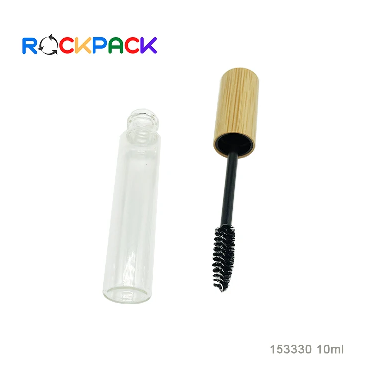 10ml Glass Cosmetic Mascara Container Bottle Empty Eyelashes Bottle with Wood Bamboo Lid