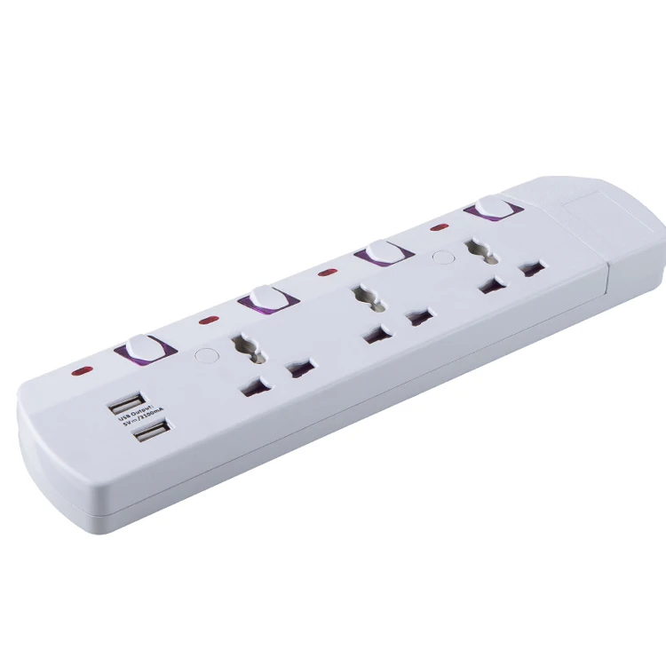 13A Plastic ABS 3-Outlet Extension Cord Socket Board with USB and Children Protection for Residential Use
