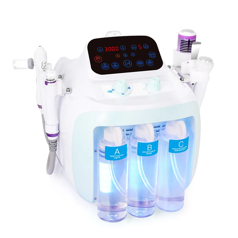 Peneelily Pro 6 in 1 Ultrasonic Bio Water Facial Skin Scrubber Treatment Vacuum Blackhead Remover Hydro Dermabrasion Machine