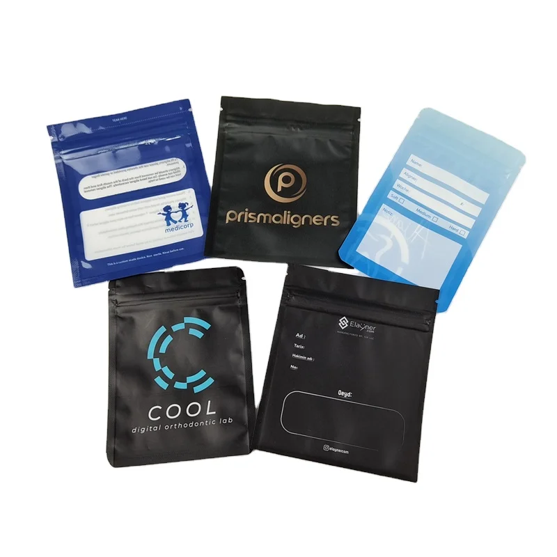 Matte Black Small Reusable Ziplock Packaging Bags For Clear Invisible Aligners Bag Orthodontic Remover Packing Bags