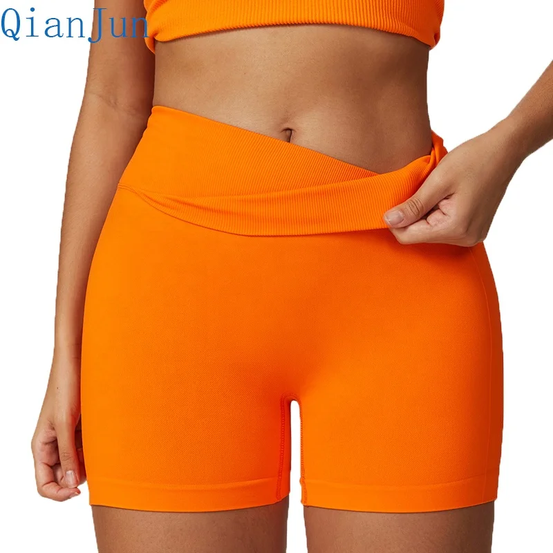 Women High Waisted Yoga Shorts Shorts Running Wrinkled
